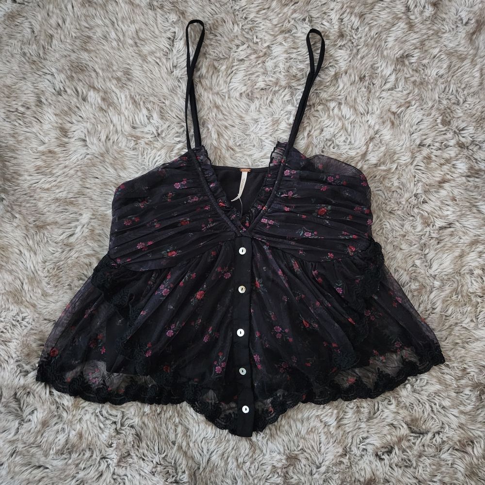 Free People Femme Fatale Top Black Combo Floral Women's Size Medium